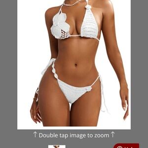 MakeMeChic Bikini Sets Crochet 3D Floral Halter Tie Back Boho White Medium